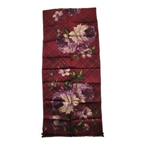 Lauren Ralph Lauren Silk Skinny Scarf Dark Red Floral 100% Silk